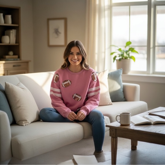 White Birch Pink Football Print Women's Sweater - Picture 3 of 3